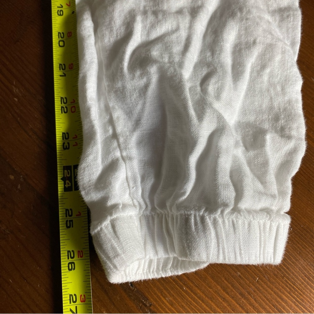 Athleta Women’s White Cabo Linen High Rise Silver Zip Drawstring Joggers Size 10 - Picture 15 of 16